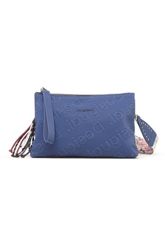 DESIGUAL, Geanta crossbody de piele ecologica cu logo in relief, Albastru lavanda DESIGUAL, Geanta crossbody de piele ecologica cu logo in relief, Albastru lavanda