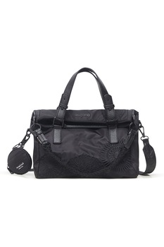 DESIGUAL, Geanta de mana cu mandale brodate si bareta detasabila, Negru DESIGUAL, Geanta de mana cu mandale brodate si bareta detasabila, Negru