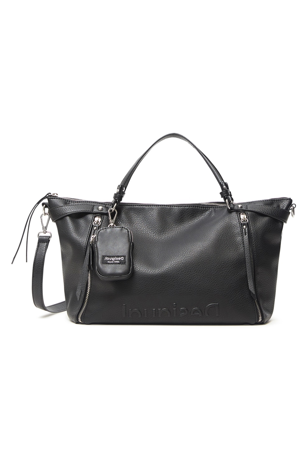 DESIGUAL, Geanta shopper de piele ecologica cu barete intersanjabile, Negru