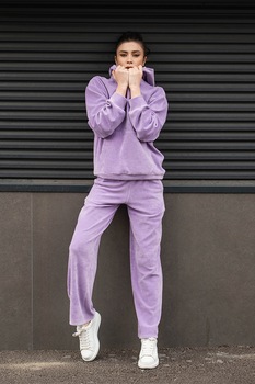 uFIT, Set de hanorac supradimensionat si pantaloni cu textura de catifea, Lila uFIT, Set de hanorac supradimensionat si pantaloni cu textura de catifea, Lila