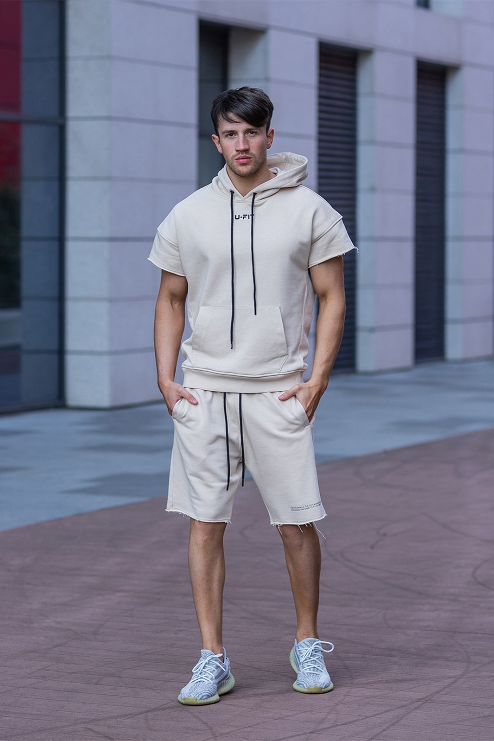 uFIT, Trening din amestec de bumbac cu imprimeu text, Alb fildes, 2XL