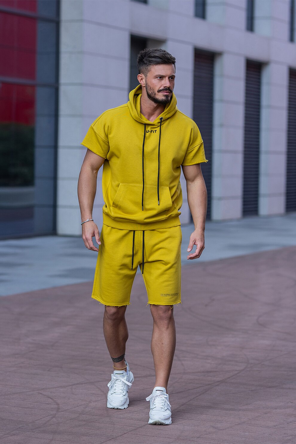 uFIT, Trening din amestec de bumbac cu imprimeu logo, Galben mustar, 2XL