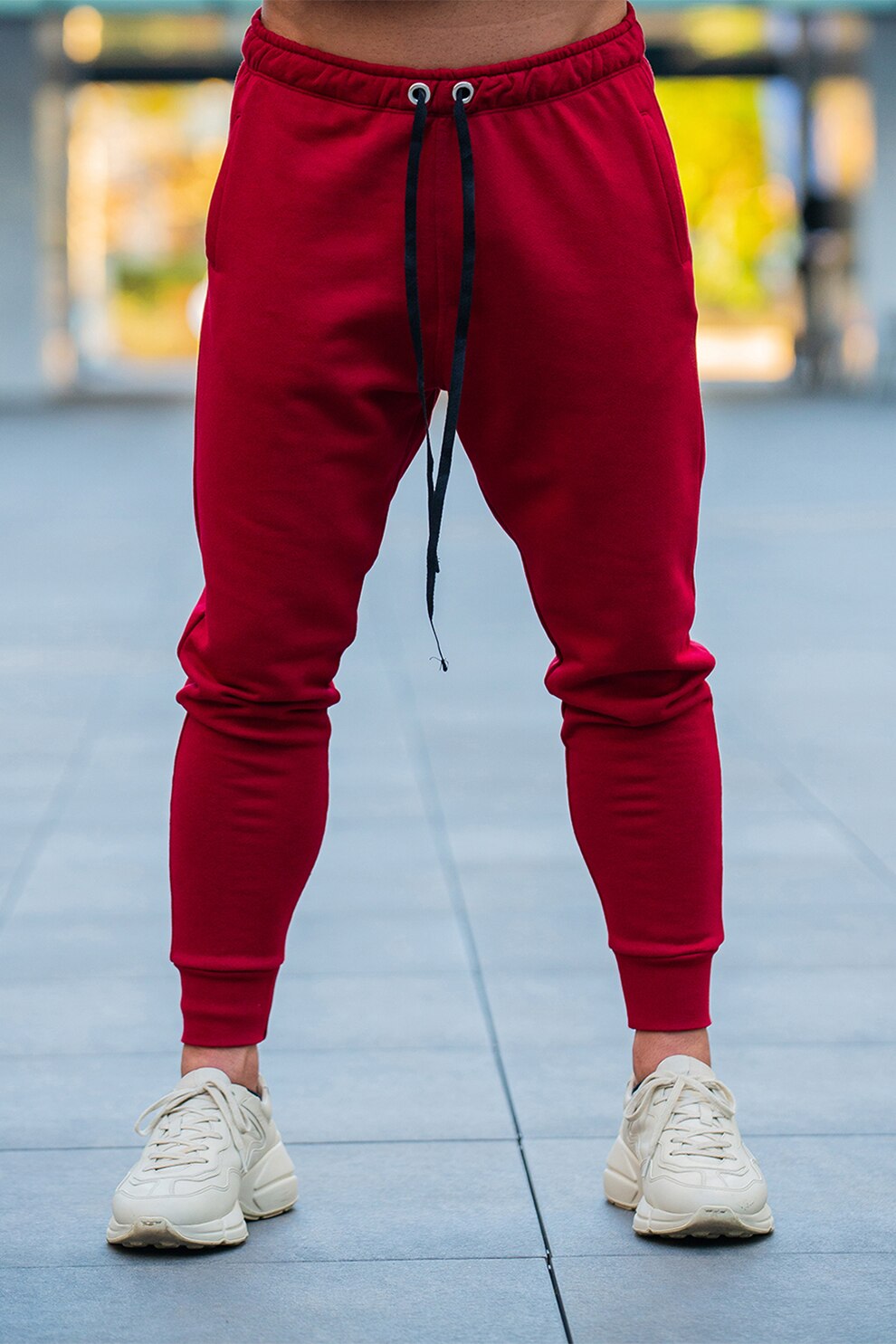 uFIT, Pantaloni sport slim fit cu snur, Rosu inchis