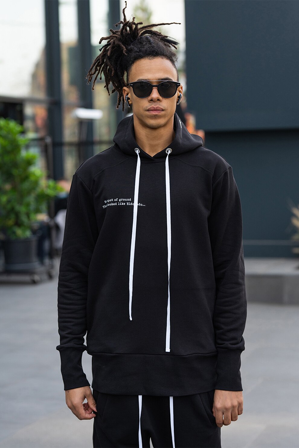 uFIT, Hanorac cu imprimeu text si model lung, Negru/Alb, 2XL