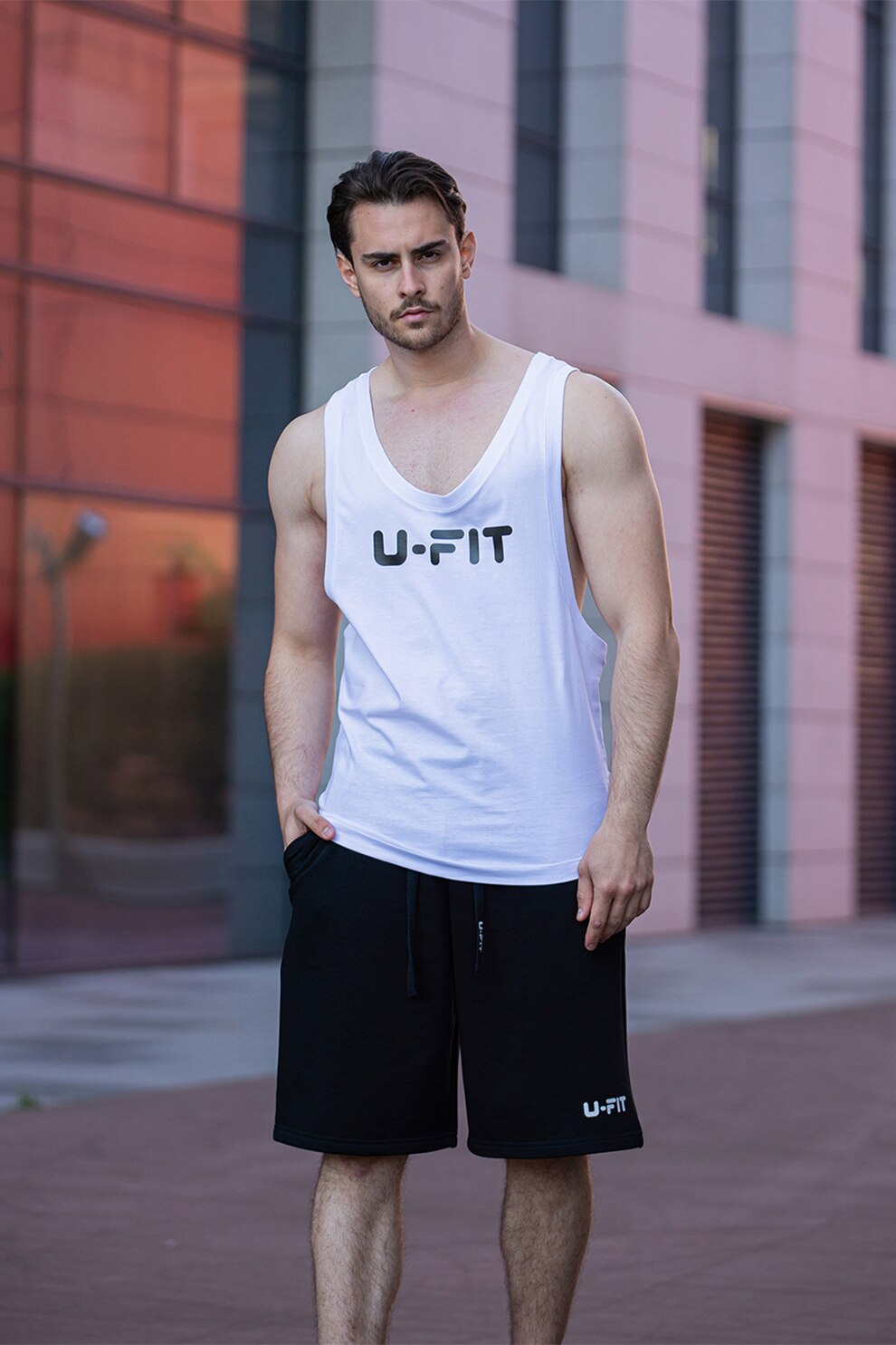 uFIT, Top racerback cu imprimeu logo, Alb/Negru