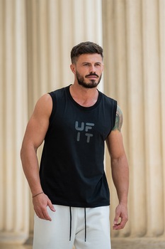 uFIT, Top din jerseu cu imprimeu logo, Negru uFIT, Top din jerseu cu imprimeu logo, Negru