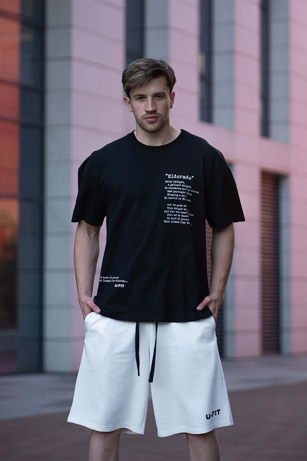 uFIT, Tricou supradimensionat cu imprimeu text Eldorado, Negru, M