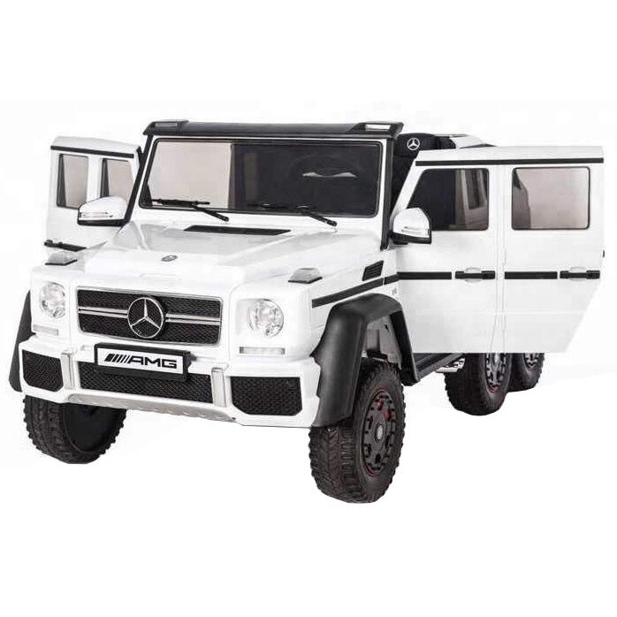 Masinuta electrica Mercedes G63 Duet 6x6, 12V, 6 roti cauciuc EVA, 6 motoare, 2 locuri, scaun piele ecologica, alb