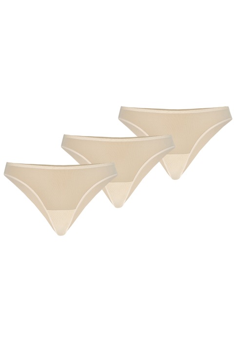 Set de 3 chiloti de dama, brazilian, din plasa, Tati, Teyli, Bej