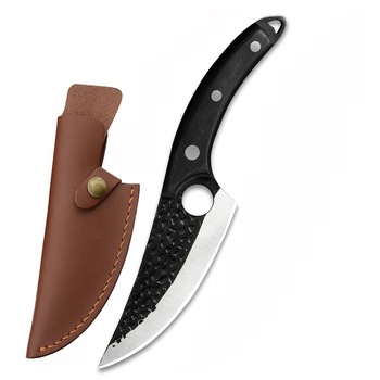 Cutit Japonez, Forjat Manual, Otel Inoxidabil, Full Tang 27,5 cm, Maner Lemn Negru, Husa Piele Ecologica, Blades® Cutit Japonez, Forjat Manual, Otel Inoxidabil, Full Tang 27,5 cm, Maner Lemn Negru, Husa Piele Ecologica, Blades®