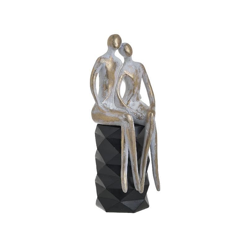 Figurina cuplu, aspect antichizat, argintiu/auriu/negru, 11Χx9x28 cm