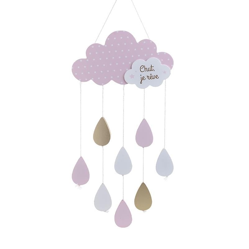 Decoratiune de perete pentru copii, norisor, roz/auriu, 24x57 cm