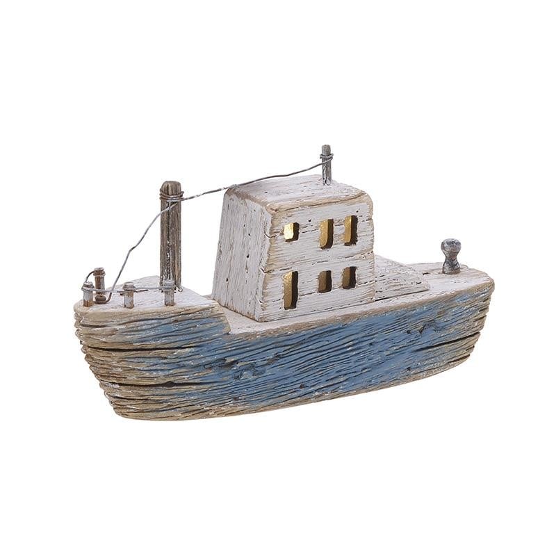 Decoratiune barca, lemn, led, 24x6x12 cm