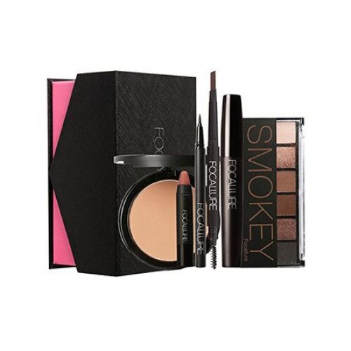 Pachet 6 produse cosmetice, Focallure, ruj, tus, mascara, pudra, fard, creion, brown