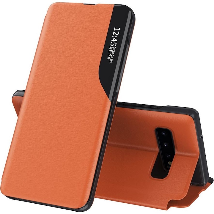 Калъф за телефон Eco Leather View Elegant за Samsung Galaxy S10 Plus, оранжев