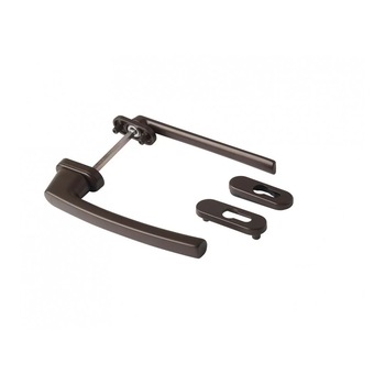 Maner asimetric cu rozeta pentru ferestre-usi osciloculisante, Roto, patrat de 100 mm, aluminiu, culoare maro, cu logo Maner asimetric cu rozeta pentru ferestre-usi osciloculisante, Roto, patrat de 100 mm, aluminiu, culoare maro, cu logo