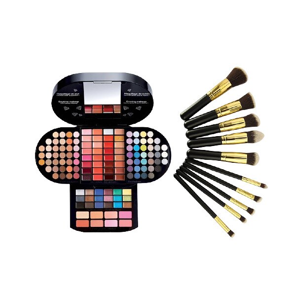 Set Machiaj, Miss Rose, Fard 130 Culori, 10 Pensule