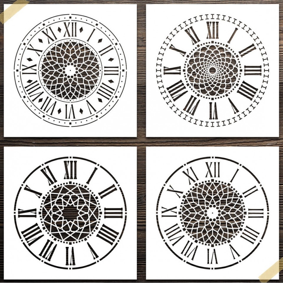 Set 4 Sabloane Refolosibile Ceasuri, dimensiune 59x59cm / sablon - SP96-1