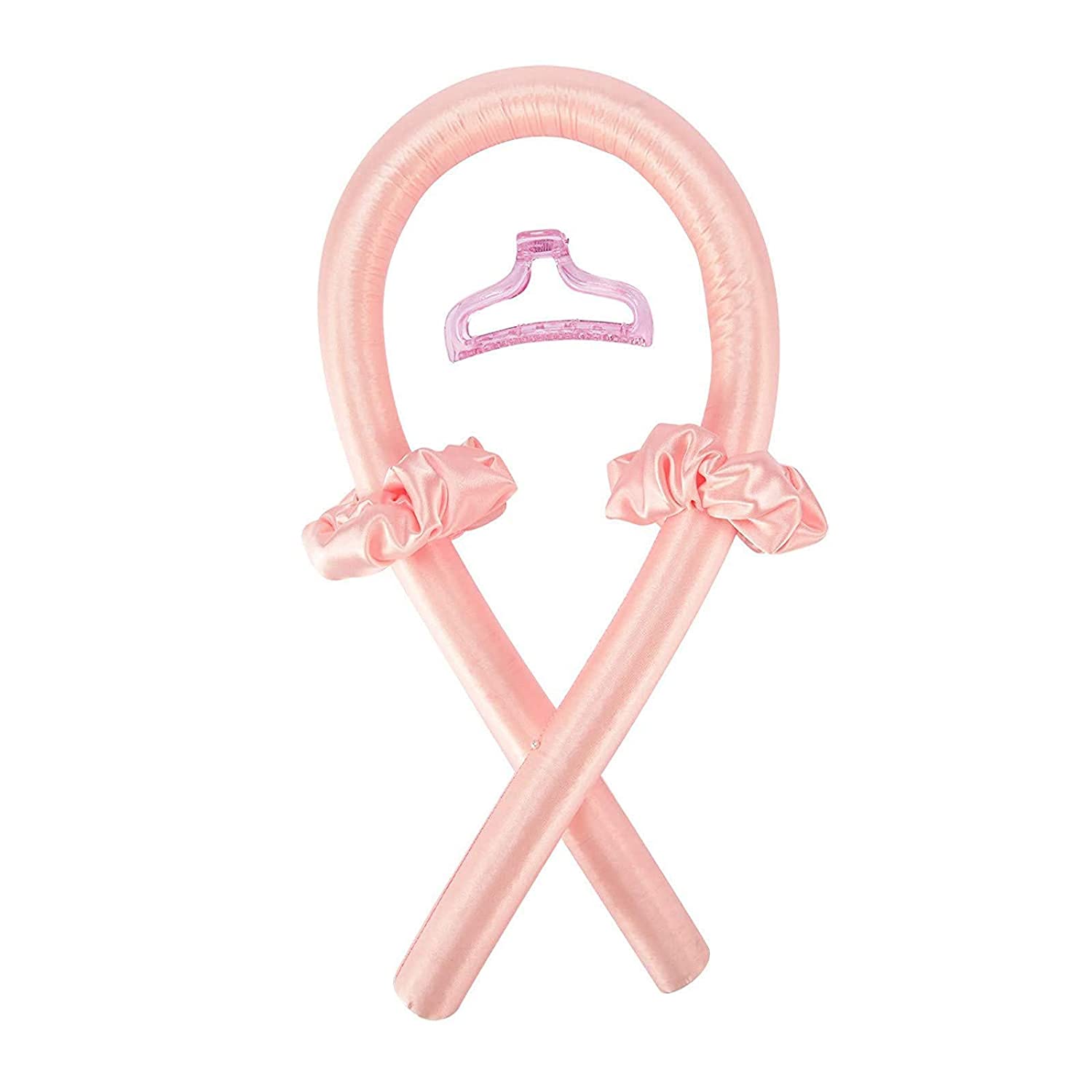 Set bigudiu, clama si elastice, Spuma moale/ Matase, Roz