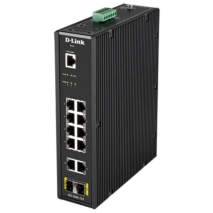 D-link DIS-200G-12S kapcsoló, 12 port, Indus Smart Manage, fekete