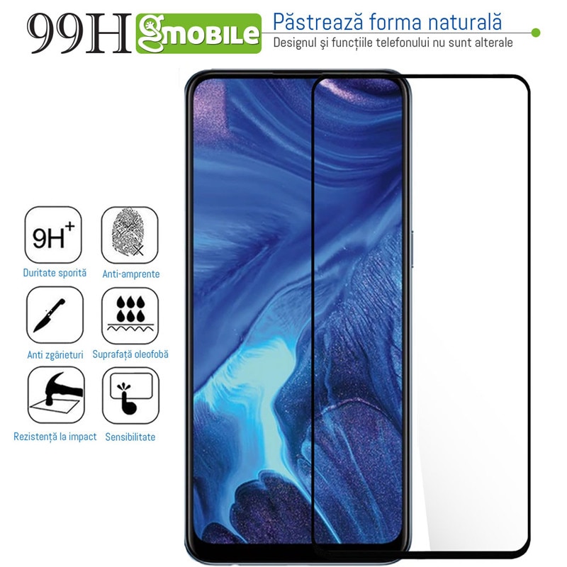 Folie sticla pentru Huawei Y5p - Full Glue, Full Cover, 6D margini usor curbate - Gekko 99H Series Contur negru Transparenta