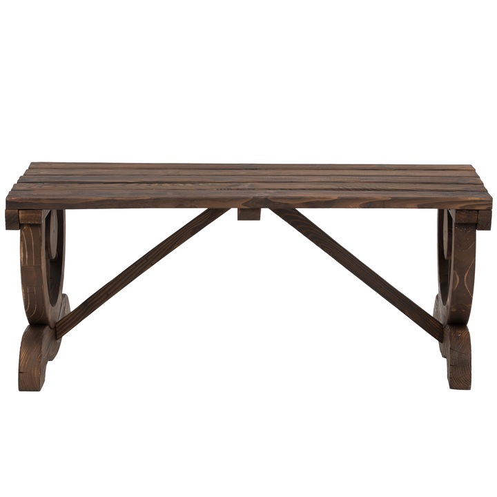 Градинска пейка Outsunny, дърво от ела с изгорен ефект, 105x50x53cm, кафяв