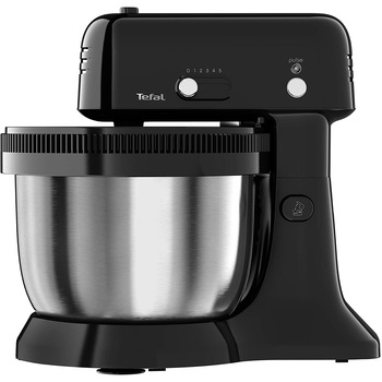Robot de bucatarie Tefal Oh my Cake QB1108, 300W, 4 L, 5 viteze, 2 seturi accesorii, Negru/Inox Robot de bucatarie Tefal Oh my Cake QB1108, 300W, 4 L, 5 viteze, 2 seturi accesorii, Negru/Inox