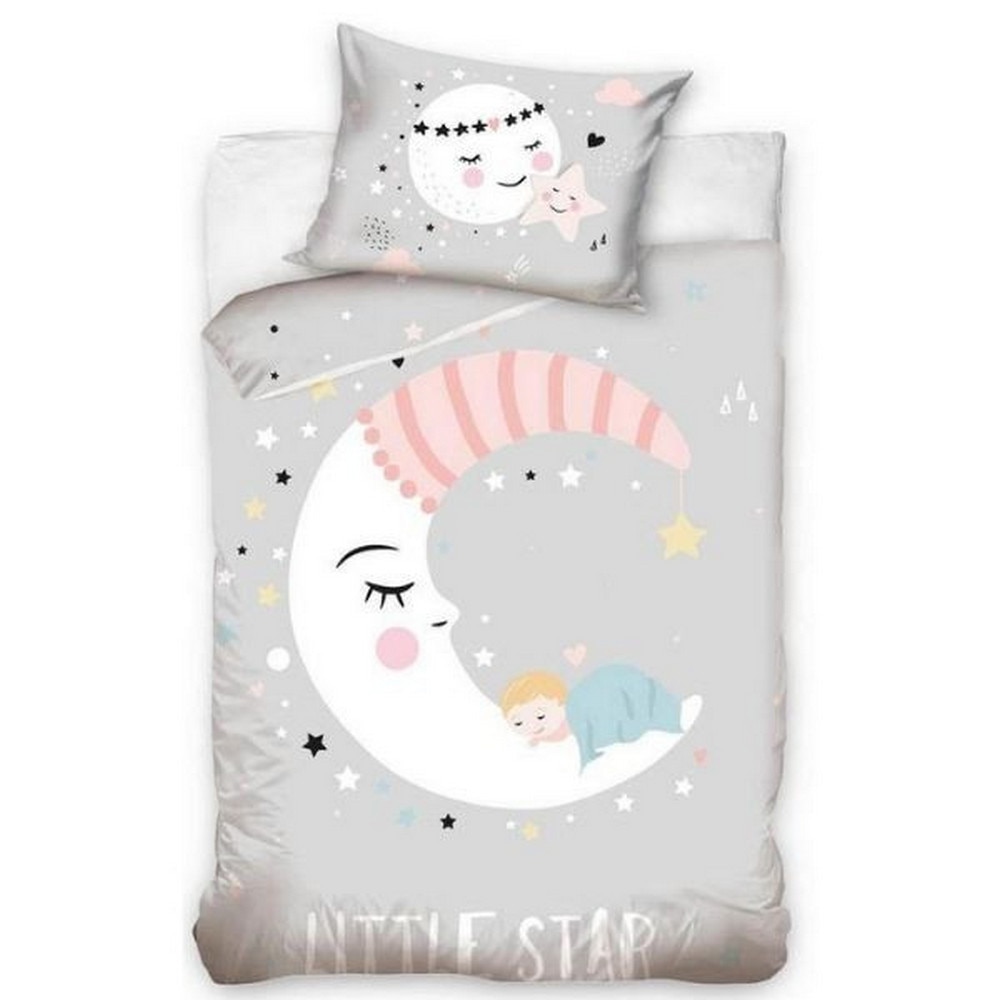 Lenjerie de pat din bumbac Carbotex, Little Star, 100x135cm, Gri