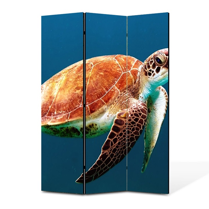 Paravan 3 piese Premium TrueColor, Art Star, Testoasa in adancurile oceanului, Animale, Panza pe cadru de lemn, Decoratiuni Moderne pentru Casa, 3 Panouri de 35x150, 105 x 150 cm