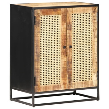 Comoda, vidaXL, Lemn de mango aspect nefinisat si trestie, 60 x 35 x 75 cm, Negru Comoda, vidaXL, Lemn de mango aspect nefinisat si trestie, 60 x 35 x 75 cm, Negru
