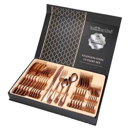 Set tacamuri pentru 6 persoane inox,24 piese,LaiXiaoBei,Aur roz