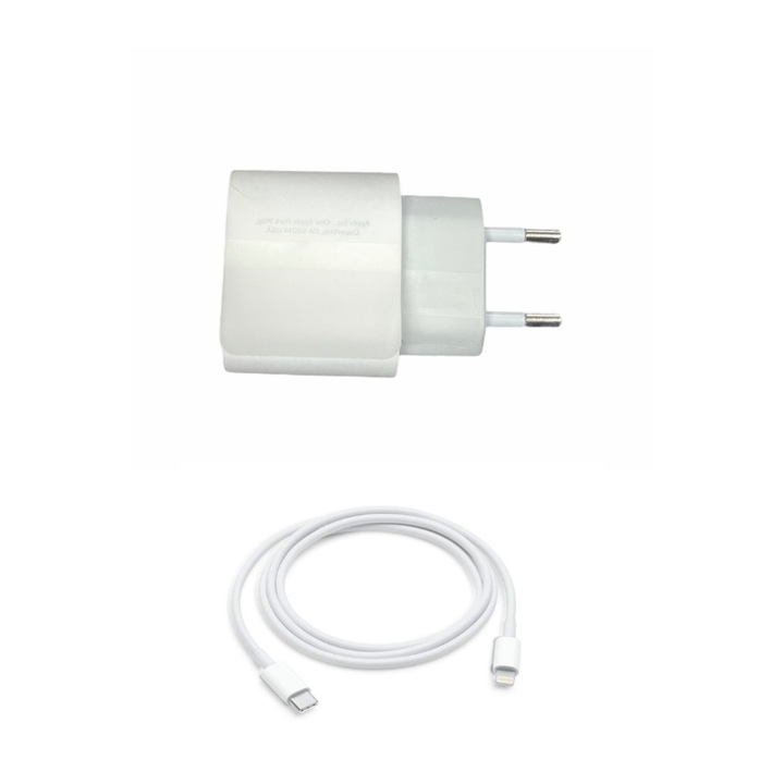 Адаптер зарядно устройство Apple USB-C 20W за iPhone 12/12pro/12proMax и Apple iPhone USB-C Lightning кабел 1 м, Бял