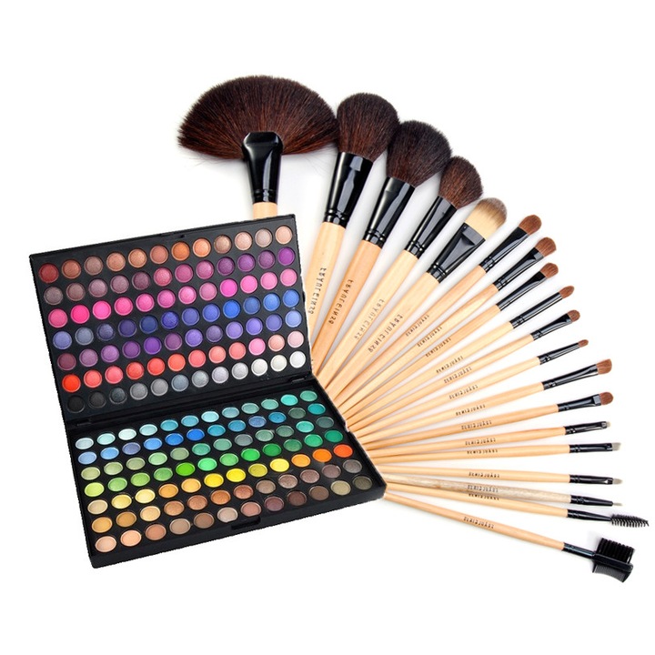 Set Cosmetica Kit Trusa profesionala 168 de farduri make-up si Set 18 Pensule machiaj par natural si par sintetic+Trusa Corector 5 Nuante