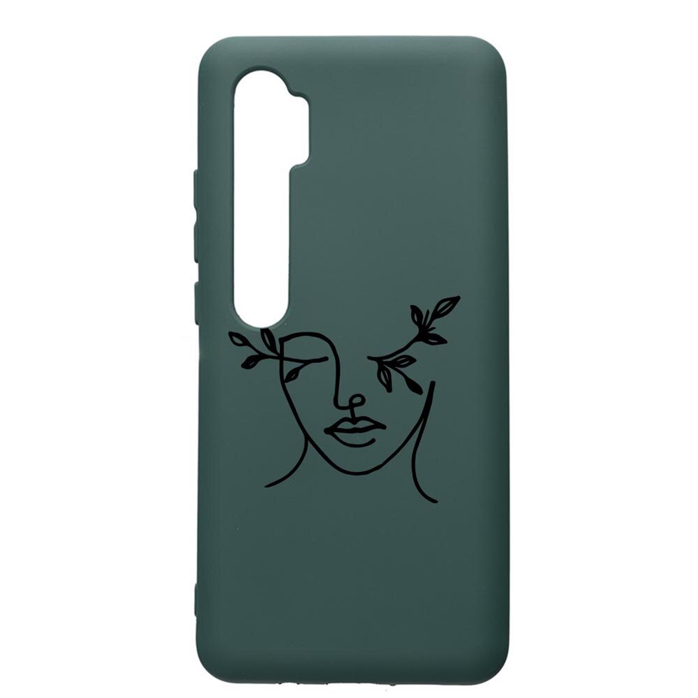 Husa Silicon Premium Compatibila Cu Xiaomi Mi Note 10, Woman Abstract, cu interiorul din material textil, protectie camera, Forest Green, PFG736