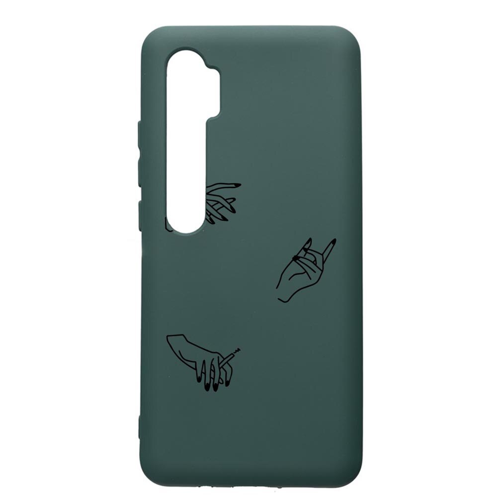 Husa Silicon Premium Compatibila Cu Xiaomi Mi Note 10, Hands, cu interiorul din material textil, protectie camera, Forest Green, PFG740