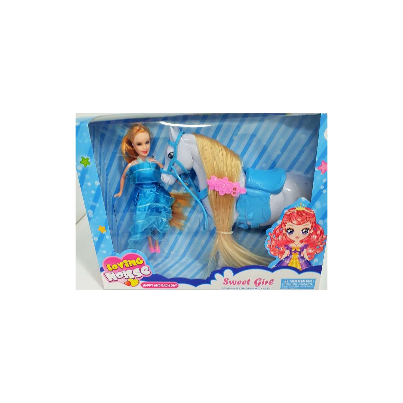 Papusa cu Cal, mk toys, MKI944126, albastru, + 3 ani