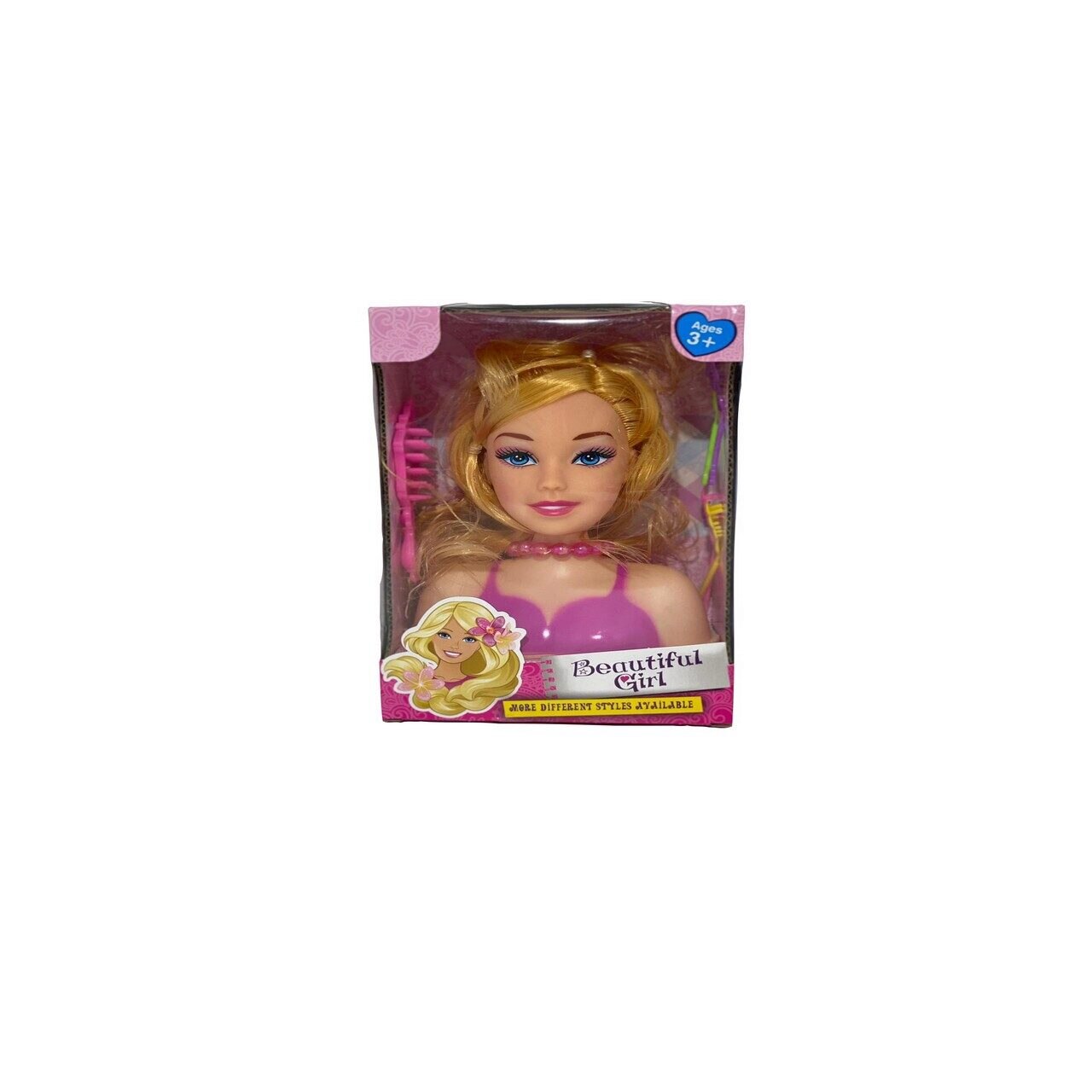 Papusa bust manechin cu accesorii pentru par, mk toys, MKK299436, roz, + 3 ani