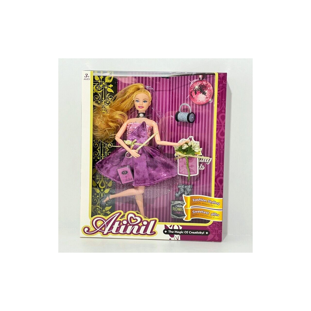 Papusa cu accesorii, mk toys, MKK356568, mov, 30 cm