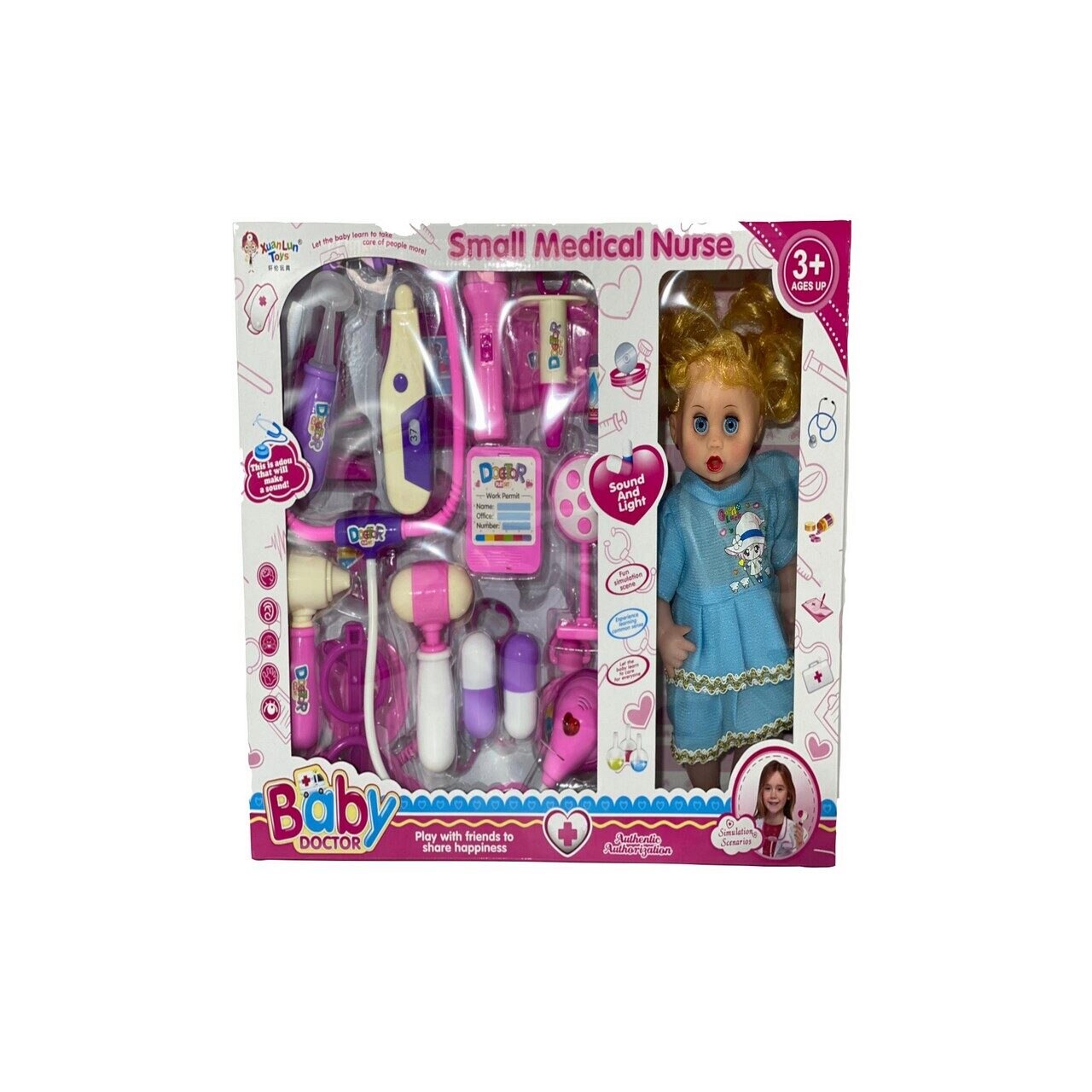 Papusa Bebelus cu set de doctor, mk toys, MKK550545, multicolor, + 3 ani