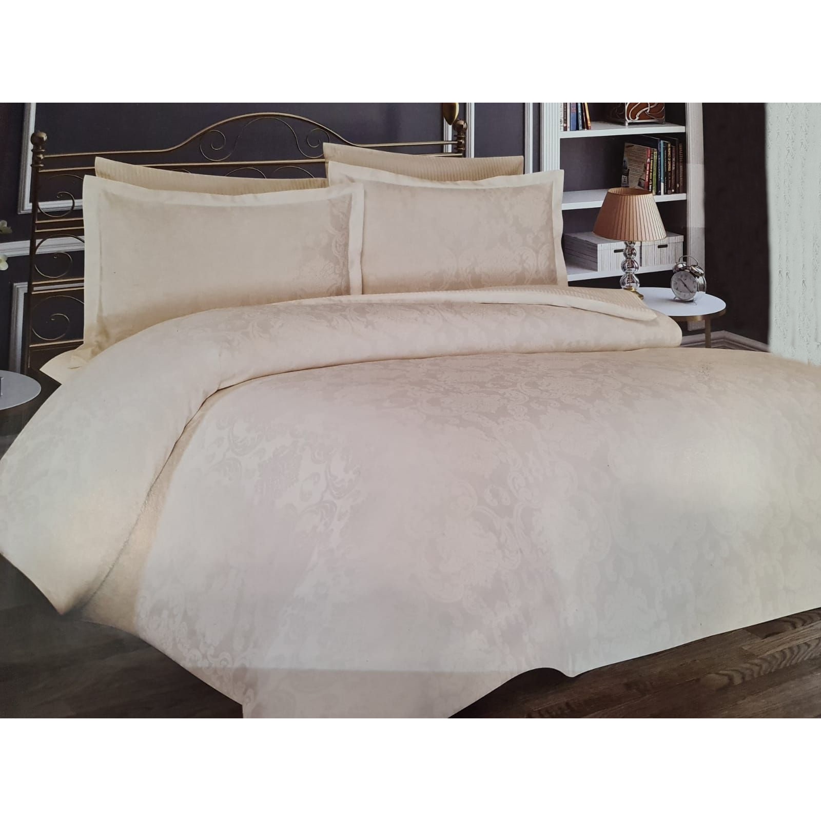 Set lenjerie de pat 2 persoane, Ipekce Home, damasc, model floral Pera, 4 piese
