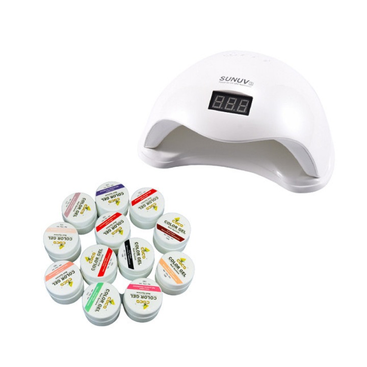 SUN PRO LED UV körömlámpa szett és 12 Coco More Professional UV gél