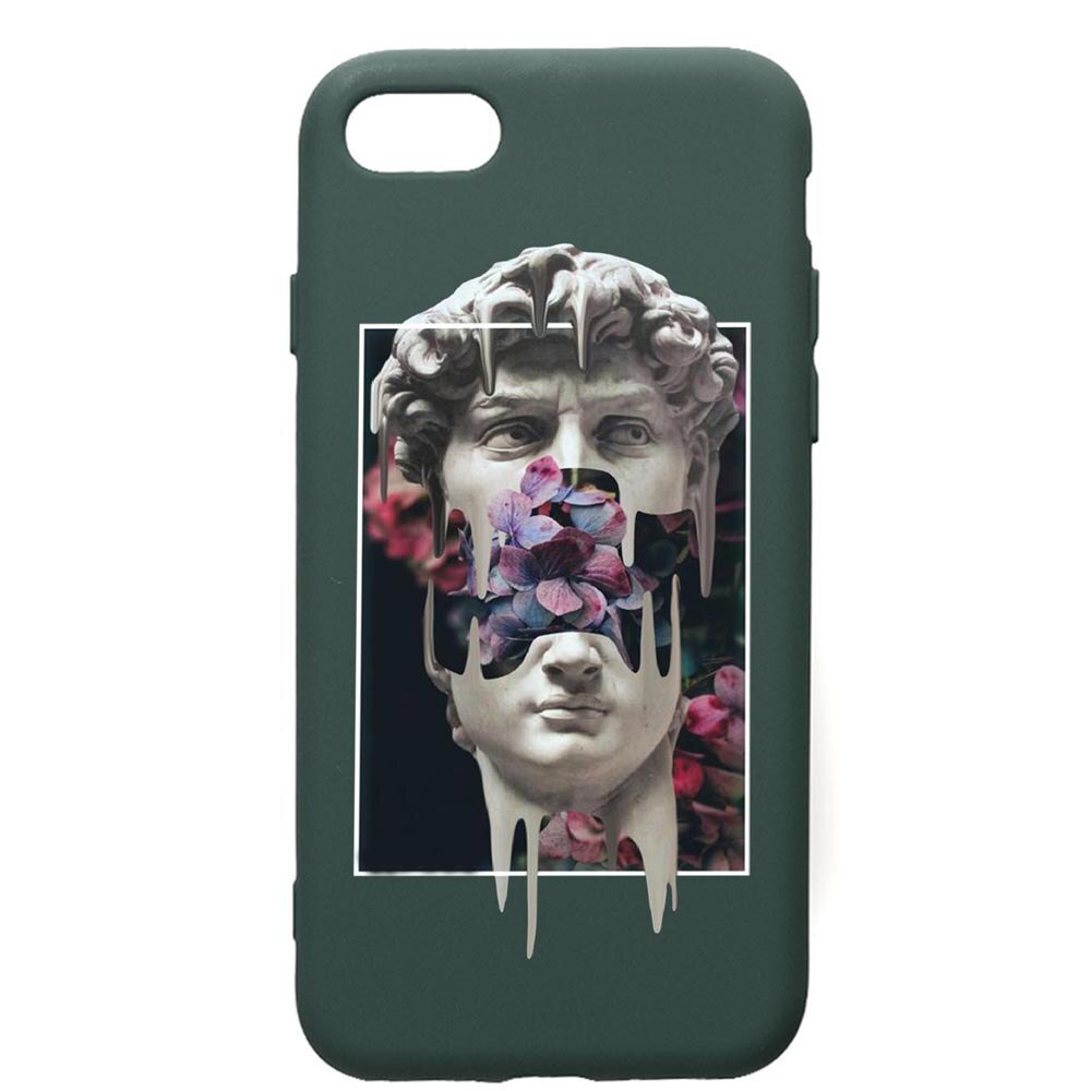 Husa Silicon Premium Compatibila Cu Apple iPhone SE 2 / iPhone 8 / iPhone 7, David Statue, cu interiorul din material textil, protectie camera, Forest Green, PFG753