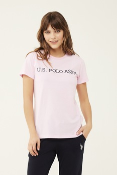 U.S. Polo Assn., Tricou de casa din bumbac cu imprimeu logo, Roz U.S. Polo Assn., Tricou de casa din bumbac cu imprimeu logo, Roz