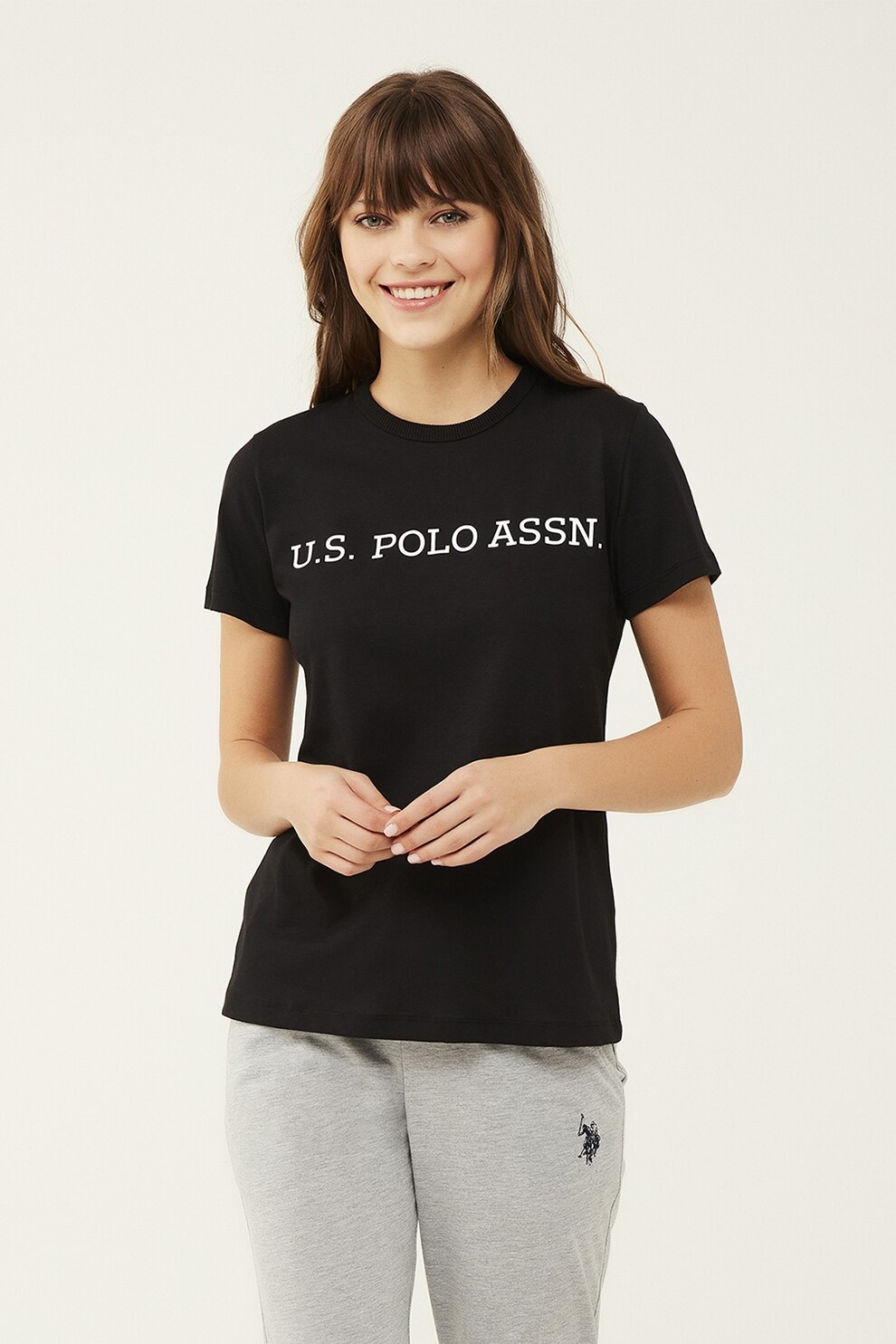 U.S. Polo Assn., Tricou de casa din bumbac cu imprimeu logo, Negru