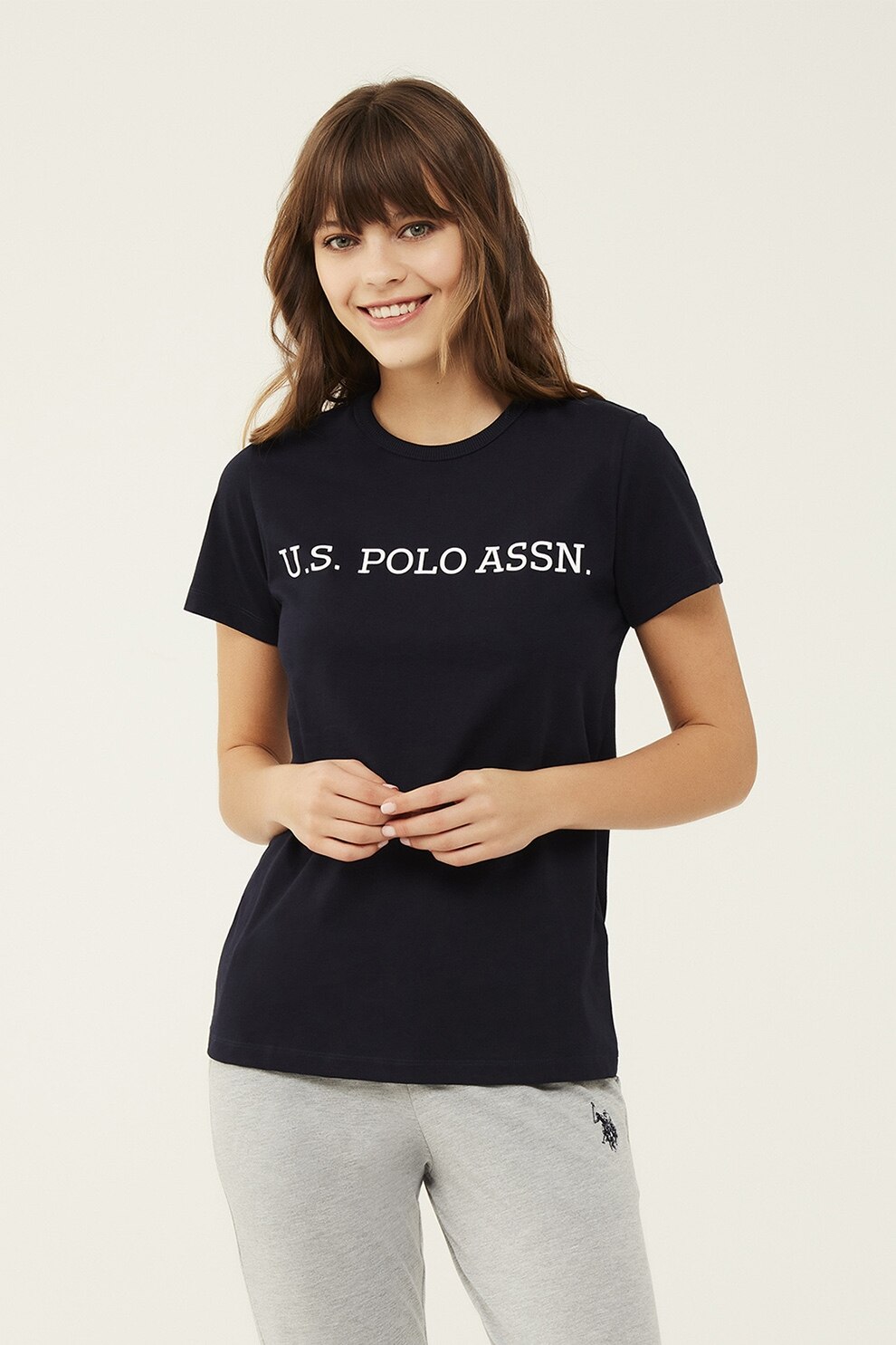 U.S. Polo Assn., Tricou de casa din bumbac cu imprimeu logo, Bleumarin
