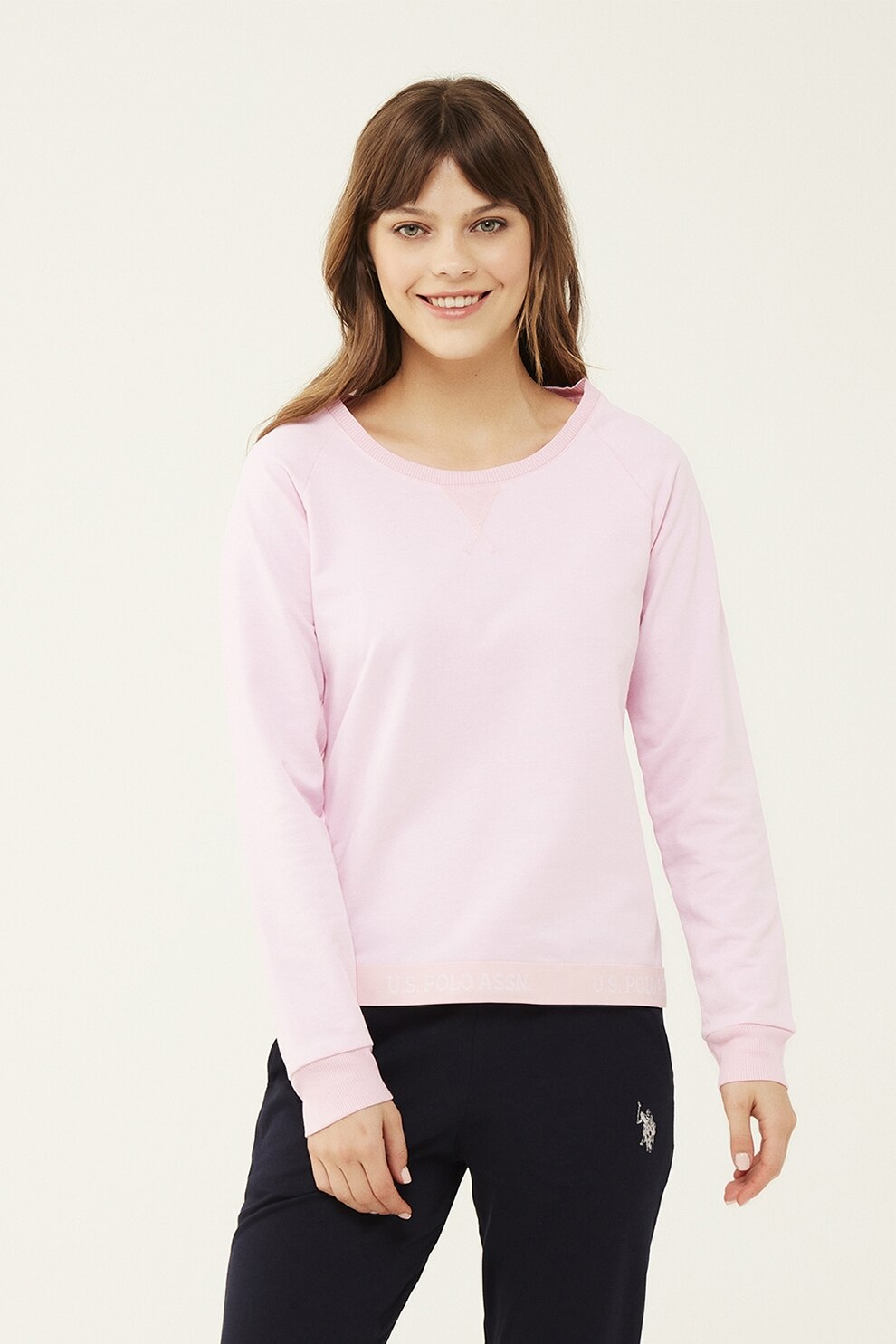 U.S. Polo Assn., Bluza de pijama cu maneci raglan, Roz