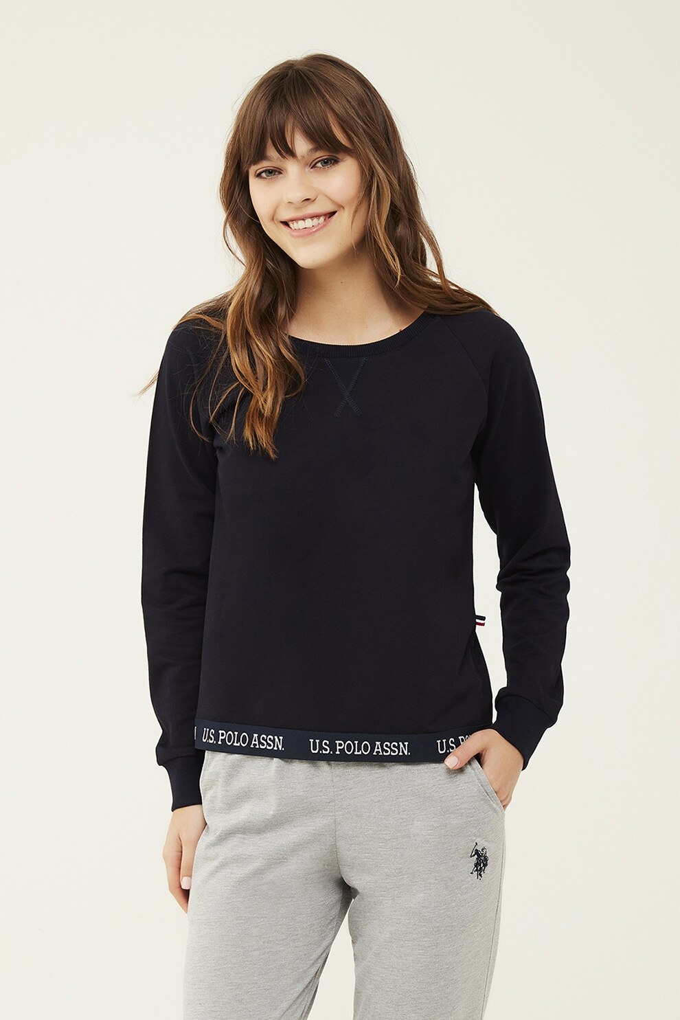 U.S. Polo Assn., Bluza de pijama cu maneci raglan, Bleumarin