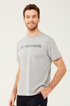 U.S. Polo Assn., Tricou de pijama cu imprimeu logo, Gri melange