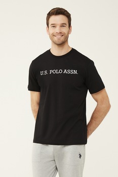 U.S. Polo Assn., Tricou de pijama cu imprimeu logo, Negru