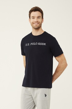 U.S. Polo Assn., Tricou de pijama cu imprimeu logo, Bleumarin
